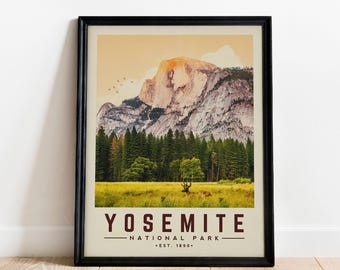 Póster de Yosemite, lámina del Parque Nacional de Yosemite, arte mural de parques nacionales / póster vintage de parques nacionales / regalo de parques nacionales para amantes de la naturaleza