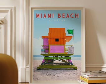 Miami Beach Poster, Miami Wall Art, Miami Poster, Vintage Miami, Florida Art Print, Miami Art Deco Lifeguard Tower, Retro Prints Miami Beach