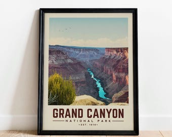 Grand Canyon Wall Art, Grand Canyon Poster, Minimalist National Park Print | Vintage National Park Poster | National Park Gift for Hiker