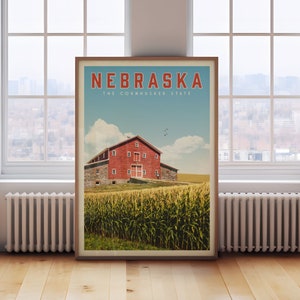 Nebraska Poster, Nebraska Framed Print, Nebraska Wall Art, Nebraska Decor, Nebraska Gift, Lincoln Nebraska Travel Poster, Nebraska Map