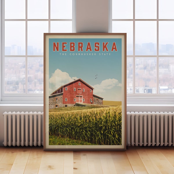Nebraska Plakat, Nebraska gerahmter Druck, Nebraska Wandkunst, Nebraska Dekor, Nebraska Geschenk, Lincoln Nebraska Reiseplakat, Nebraska Karte