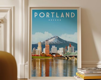 Portland Bridges Poster, Portland Neighborhood Wall Art, Portland Oregon Mount Hood Print, Vintage Portland Oregon Wall Decor, Portland Gift