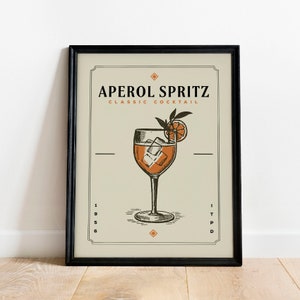 Aperol Spritz Print, Aperol Spritz Poster | Bar Cart Prints | Vintage Cocktail Poster Wall Art for Home Bar Cart