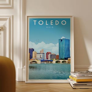 Toledo Vintage Wall Art, Toledo Ohio State Poster, Toledo Skyline Print, Retro Canvas Home Decor, Toledo Ohio Gift