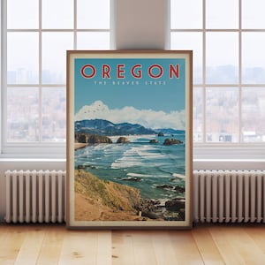 Oregon State Poster, Oregon Travel Print, Oregon Gift, Portland Oregon Wall Art, Oregon Map Art, Oregon Coast