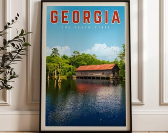 Georgia Poster, Georgia Framed Print, Georgia Wall Art, Georgia Decor, Georgia Gift, Atlanta Georgia Travel Poster, Georgia Map