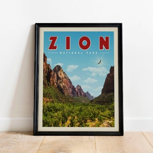 Zion Nationalpark Kunst, Zion Nationalpark Poster, Nationalpark Poster | Vintage Nationalpark Poster | Wandern Poster für Nationalpark Geschenk