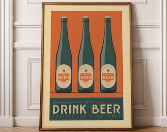 Bier Print, Bier Poster, Bar Wandkunst, Klassische Bar Warenkorb Kunstdrucke, Retro Cocktail Print, Bar Zubehör, Bier Geschenk, Vintage Bier Wandkunst