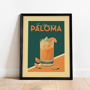 Paloma Cocktail Poster, Mid Century Modern Paloma Cocktail Print | Bar Cart Prints | Vintage Cocktail Print for Bar Cart