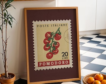 Retro Tomato Poster, Italian Kitchen Art | Retro Kitchen Print | Pomodoro Cherry Tomato Decor, Trendy Kitchen Art, Vintage Food Gift