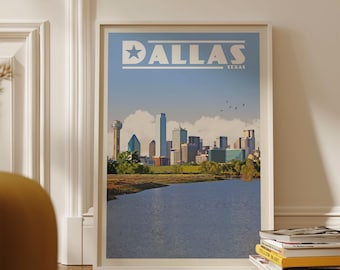 Poster di Dallas, Texas, Decorazione murale di Dallas, Stampa dello skyline di Dallas, Decorazione murale di Dallas, Decorazione murale del Texas, Arredamento murale del Texas