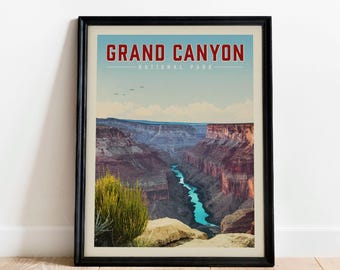 Grand Canyon Wall Art, Grand Canyon Poster, National Park Print | Vintage National Park Poster | Unique Hiking Gift for National Park Lover
