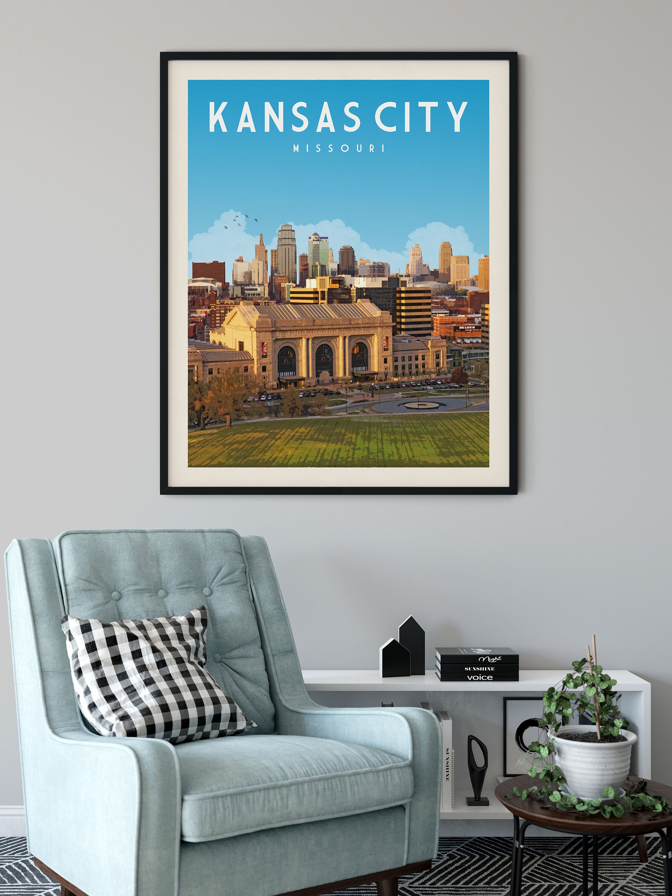 Kansas City Vintage Wall Art Kansas City Art Print Travel Etsy