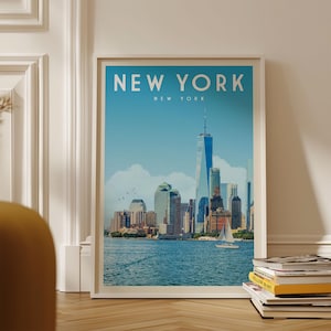 New York City Skyline Poster Print, NYC Wall Art Print Home Decor, Vintage New York State Travel Poster, New York City Wall Art Travel Gift