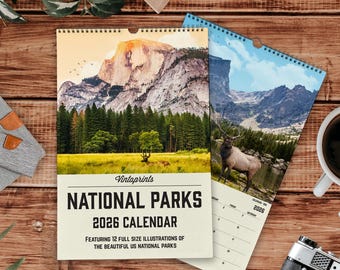Calendario 2026, Calendario de Parques Nacionales de EE. UU. / Calendario de Pared 2026 / Regalo de Parques Nacionales Vintage, Calendario Académico
