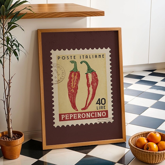 Chili Pepper Decor, Italian Kitchen Art | Retro Kitchen Print |Spicy Pepper Print, Vegetables Decor, Trendy Kitchen Art, Vintage Food Gift