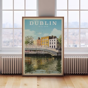 Póster de viaje de Dublín, impresión de Dublín, arte mural del puente de Dublín, regalo de Irlanda, arte de Irlanda, impresión en lienzo de Irlanda, decoración del hogar de Irlanda, Temple Bar