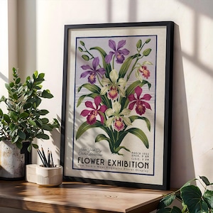 Flower Market Orchid Print, Retro New York Flower Art | Flower Market Print | Vintage Boho Botanical Poster, New York Apartment Floral Art