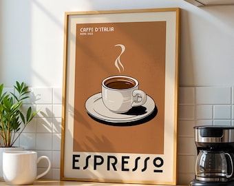 Espresso Coffee Poster, Italian Coffee Bar Art Print, Modern Kitchen Wall Art | Vintage Coffee Poster | Coffee Gift for Coffee Lover