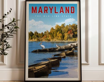 Maryland Kunstdruck, Maryland Poster, Vintage Maryland Wand Kunst Wohnkultur, Maryland Retro Reise Poster, Baltimore Maryland Geschenk