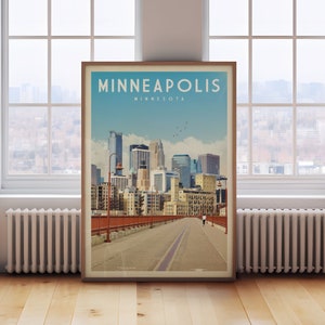 Minneapolis Poster, Minneapolis Framed Print, Minneapolis Wall Art, Minnesota Decor, Minnesota Gift, Minnesota Travel Poster, Minnesota Map