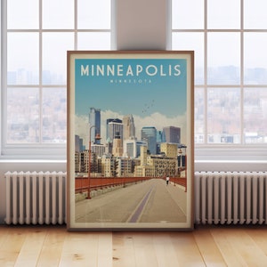 Poster Minneapolis, impression encadrée Minneapolis, art mural Minneapolis, décoration Minnesota, cadeau Minnesota, affiche de voyage Minnesota, carte du Minnesota