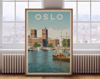 Oslo Norwegen Druck, Oslo Reiseplakat, Oslo Wandkunst, Norwegen Geschenk, Norwegen Kunst, Oslo Leinwand, Norwegen Wohndekor, Norwegen Karte