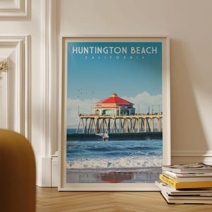 Huntington Beach Pier Poster, California Wall Art, Southern California Print, Surfboard Wall Art, Beach House Decor, US Open of Surfing