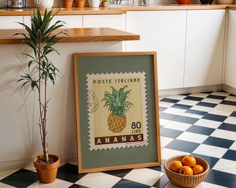 Pineapple Poster, Pineapple Fruit Market Print | Italian Food Art | Fruit Wall Art, Pineapple Ingredients Poster, Food Illustration