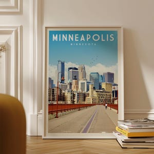 Minneapolis Poster, Minneapolis Framed Print, Minneapolis Wall Art, Minnesota Decor, Minnesota Gift, Minnesota Travel Poster, Minnesota Map