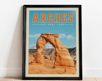 Arches Nationalpark Poster, Arches Nationalpark Poster | Vintage Nationalpark Poster | Camping Geschenk für Wanderer