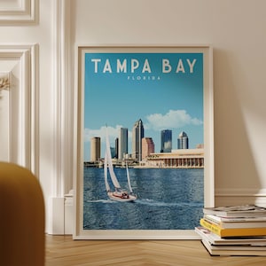 Plakat Tampa Bay Florida, Sztuka ścienna Tampa, Vintage Tampa Bay, Wydruk artystyczny Florydy, Panorama Tampa Bay, Wydruki retro Floryda