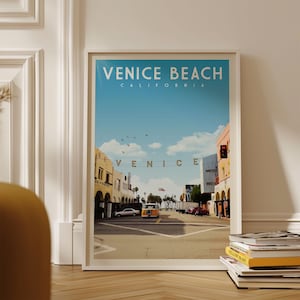 Venice Beach Sign, Los Angeles Print, California Wall Art, Vintage Southern California Travel Poster, Retro Travel Art, Gift For Surfer