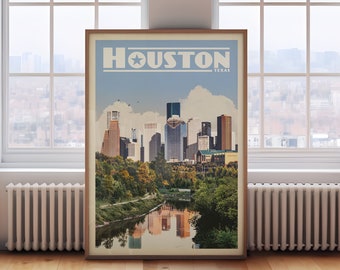 Houston Wall Art, Houston Skyline, Texas Poster, Texas Wall Art, Houston Poster, Houston Gift, Vintage East Texas Poster, Houston Map