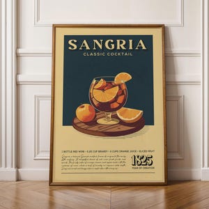 Sangria Cocktail Print, Sangria Cocktail Poster | Bar Cart Prints | Vintage Bar Cart Decor for Home Bar Cart