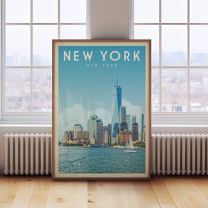 Impresión de póster del horizonte de la ciudad de Nueva York, impresión de arte de pared de Nueva York, decoración del hogar, póster de viaje vintage del estado de Nueva York, regalo de viaje de arte de pared de la ciudad de Nueva York