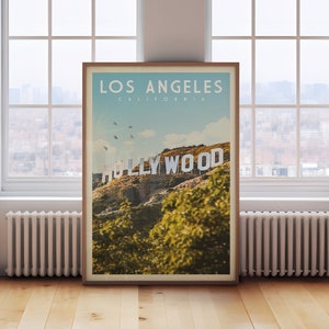 Hollywood California Wall Art, Hollywood Sign Poster, Los Angeles Print, Retro LA Poster, Vintage Los Angeles Poster, California Gift