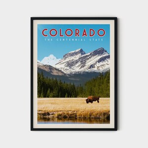 Impression d'art mural montagne du Colorado, affiche Denver Colorado, décoration murale carte de l'état du Colorado, affiche de voyage Colorado, cadeau montagnes Rocheuses
