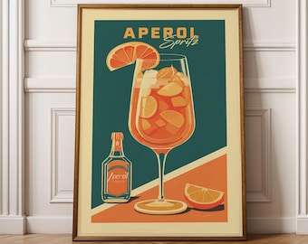 Aperol Spritz Print, Aperol Spritz Poster, Cocktail Bar Wall Art, Bar Cart Art Prints, Retro Cocktail Print, Bar Cart Accessories