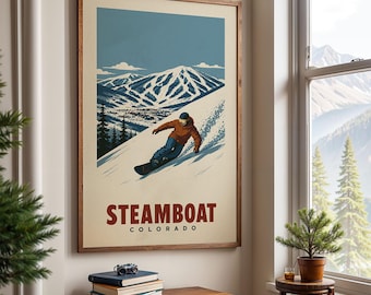 Steamboat Springs Snowboard Poster, Retro Winter Print | Vintage Ski Resort Wall Art