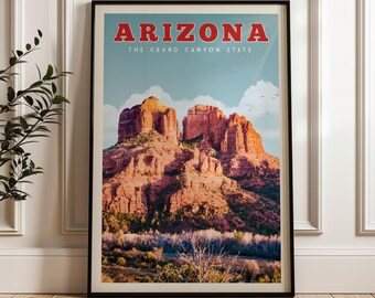 Arizona print, Arizona reisposter, Arizona muurkunst, Arizona cadeau, Southwest decor print, Arizona State kaart, Grand Canyon