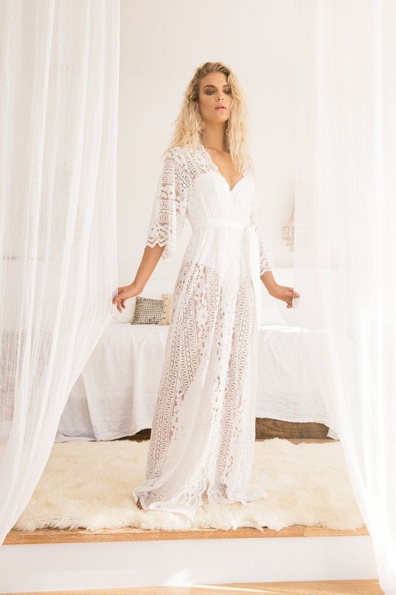 white lace maxi robe