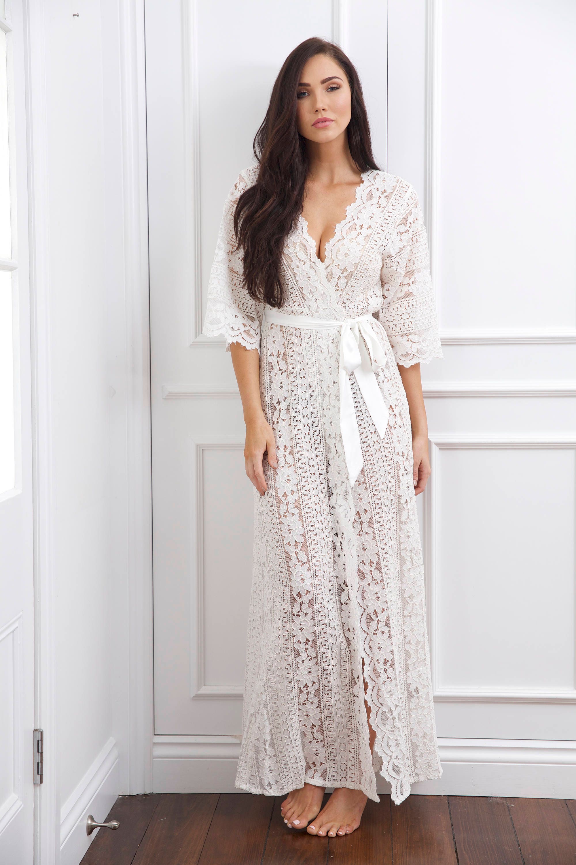 Willow Boho Lace Maxi Robe // Bridal Robe // Lace Robe // Long