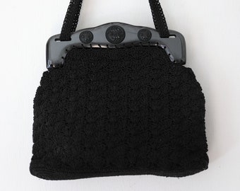 1940s Black Crochet Shoulder Bag