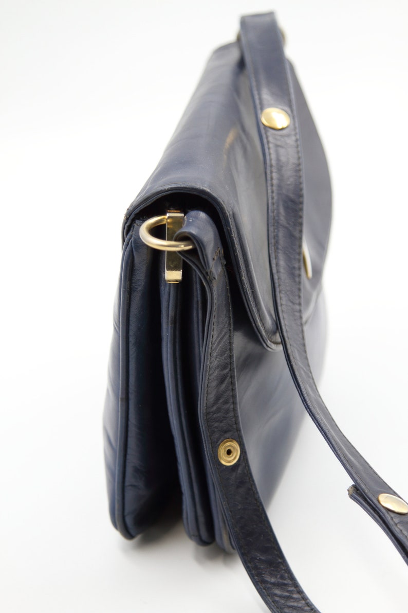 CRISTIAN Italian Leather Handbag / 1960s 70s Navy Shoulder Bag | Etsy