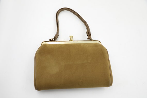 1950s Caramel Tan Faux Suede Handbag - image 7