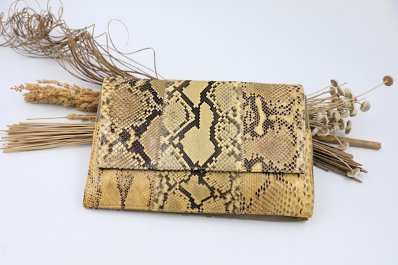 Margolin Snakeskin Clutch - 1960s Python Leather … - image 1