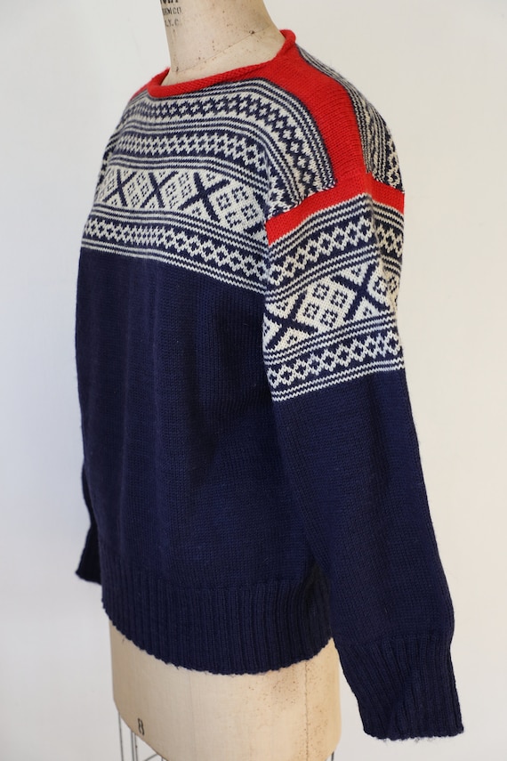 70s Blue Wool Ski Sweater - image 8