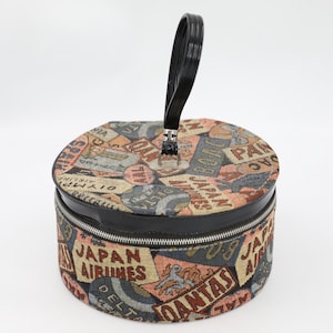 1960s Munro Small Hat Box - Vintage Tapestry Round Train Case - Carry All Luggage