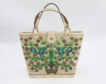 Enid Collins verzierte Baumtasche - 1960s Bucket Bag - Geldbaumvögel